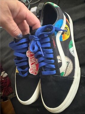 Vans Kids Black Skate Shoes with Blue Laces